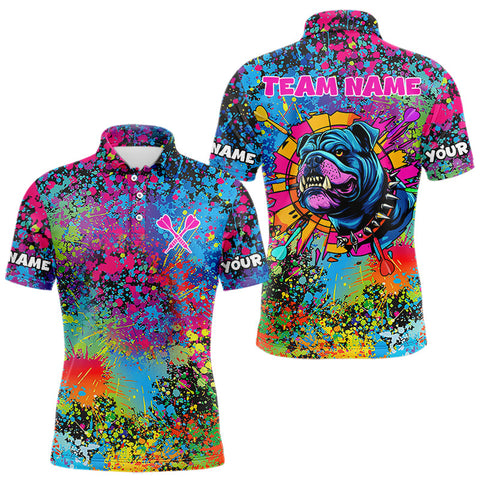 Custom Colorful Bulldog Funny Dart Team Polo Shirts For Men, Dart Jerseys NYN0007