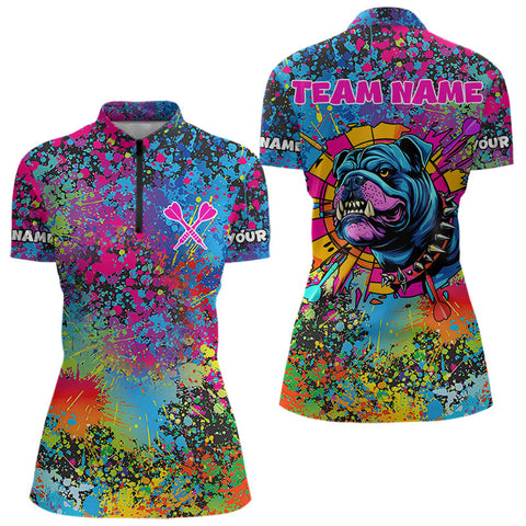 Custom Colorful Bulldog Funny Dart Team Quarter-Zip Shirts For Women, Dart Jerseys NYN0007