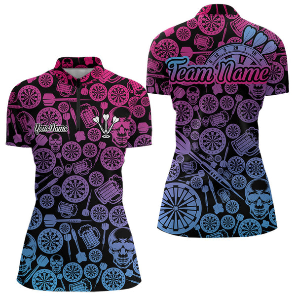 Custom Blue And Purple Gradient Darts Pattern Dart Team Women Quarter-Zip Shirts NYN0008