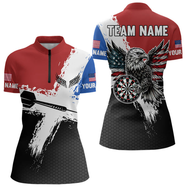 Custom Patriotic Dart Team Women Quarter-Zip Shirts, US Flag Eagle Patriot Dart Jerseys NYN0010