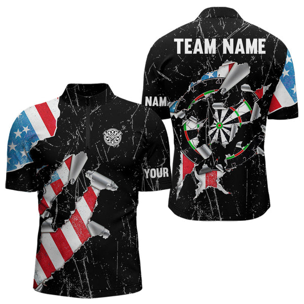 Custom US Flag Dart Team Quarter-Zip Shirts For Men, Patriotic Dart League Shirt NYN0025