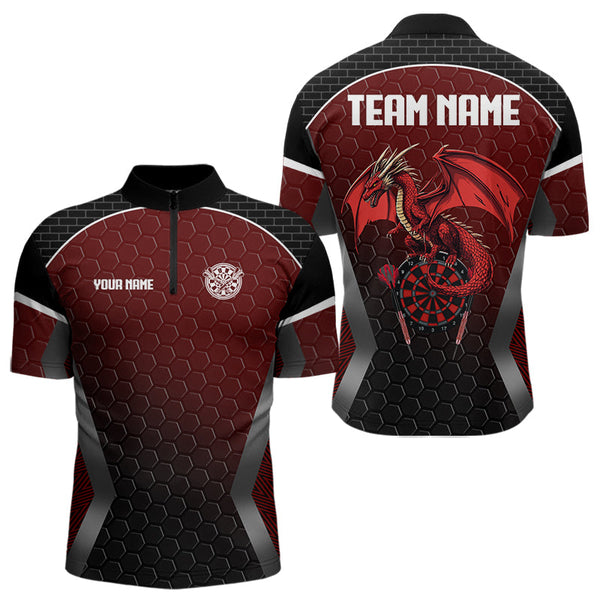 Custom Black And Red Dragon Darts Jerseys, Dart Team Men Quarter-Zip Shirts Dart League Shirt NYN0031