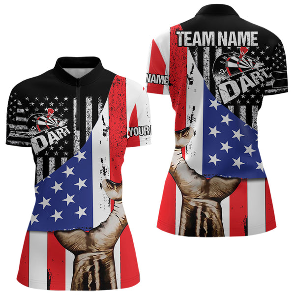 Custom US Flag Patriotic Dart Women Quarter-Zip Shirt, American Dart Tournament Team Shirt NYN0051