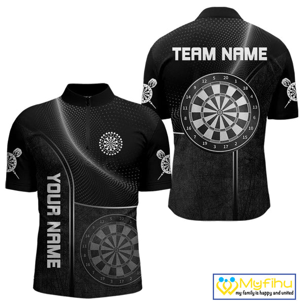 Custom Black And White Dartboard Darts Team Quarter-Zip Shirts For Men, Dart Tournament Shirt NYN0057