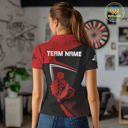 Custom Black And Red Strong Darts Team Women Polo Shirts, Dart Jerseys NYN0064