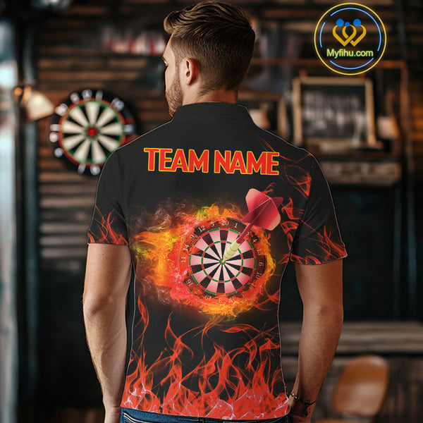 Custom Black And Red Fire Flame Darts Men Polo Shirts For Team, Dart Jerseys NYN0216