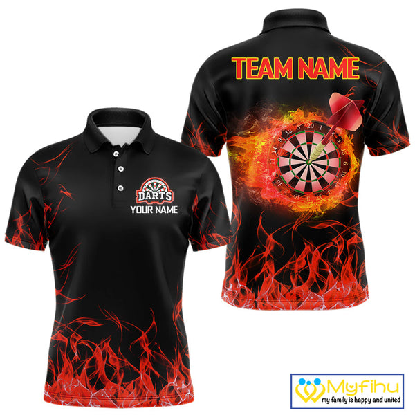 Custom Black And Red Fire Flame Darts Men Polo Shirts For Team, Dart Jerseys NYN0216