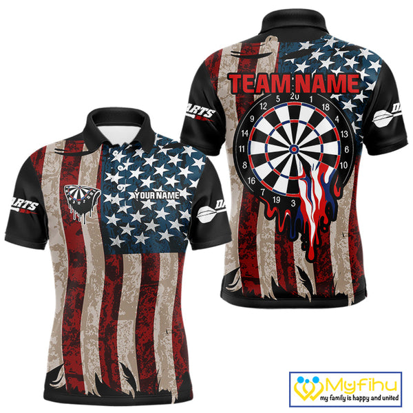 Custom Vintage US Flag Dart Patriotic Dart Team Men Polo Shirts, Retro Dart Jerseys NYN0420