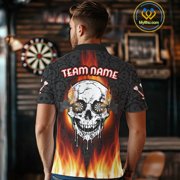 Custom Flame Skull Darts Team Polo Shirts For Men, Halloween Dart Shirt NYN0070