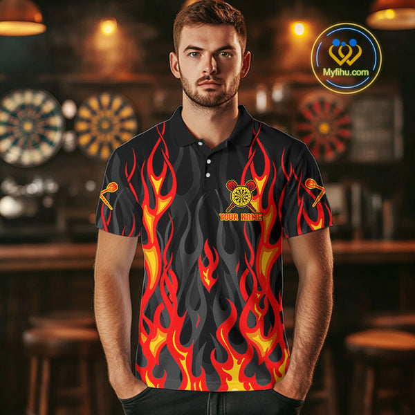 Custom Fire Flame Darts Team Polo Shirts For Men, Dart Tournament Shirt NYN0072