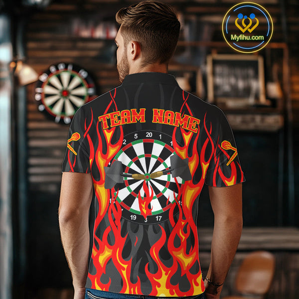 Custom Fire Flame Darts Team Polo Shirts For Men, Dart Tournament Shirt NYN0072