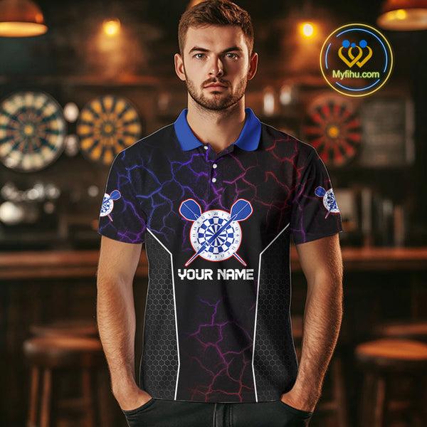 Custom Red And Blue Thunder Lightning Smoke Darts Polo Shirts For Men, Team Uniform NYN0074