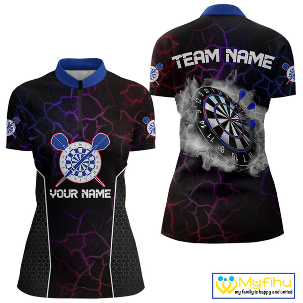 Custom Red And Blue Thunder Lightning Smoke Darts Women Quarter-Zip Shirts, Team Uniform NYN0074