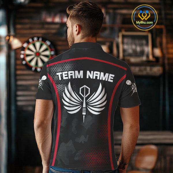 Custom Black And Red Dart Jerseys Darts Wings Polo Shirts For Men, Team Uniform NYN0080