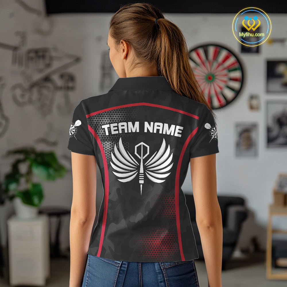 Custom Black And Red Dart Jerseys Darts Wings Polo Shirts For Women, Team Uniform NYN0080