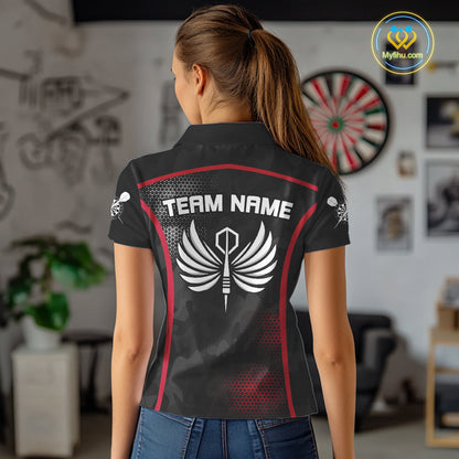 Custom Black And Red Dart Jerseys Darts Wings Polo Shirts For Women, Team Uniform NYN0080