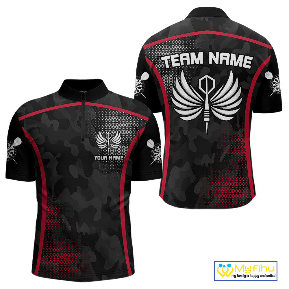 Custom Black And Red Dart Jerseys Darts Wings Quarter-Zip Shirts For Men, Team Uniform NYN0080