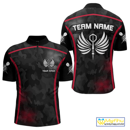 Custom Black And Red Dart Jerseys Darts Wings Quarter-Zip Shirts For Men, Team Uniform NYN0080