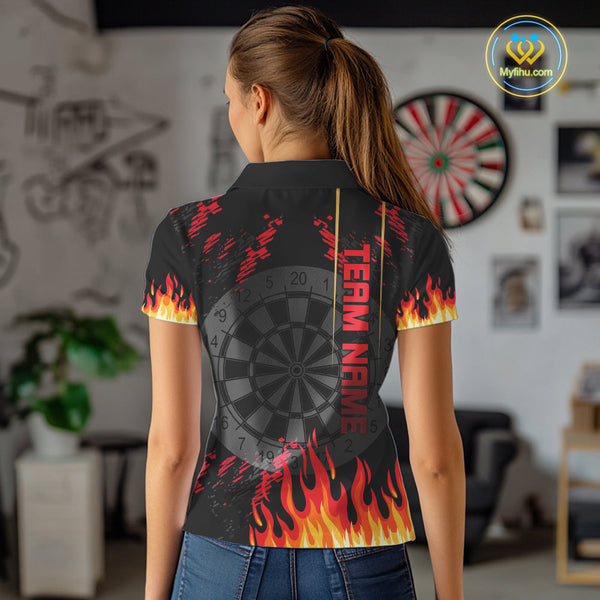 Custom Red Flame Dragon Dart Team Women Polo Shirts, Dragon Darts Jerseys NYN0081
