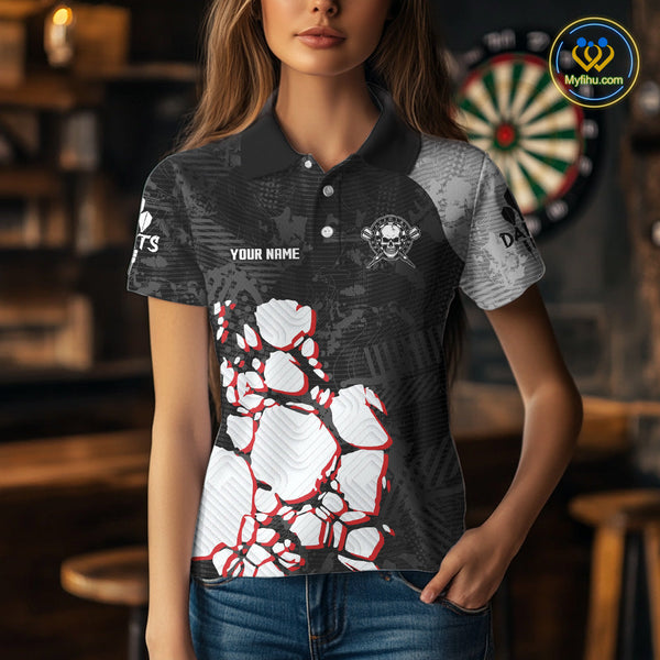Custom Skull Dart Jerseys, Darts Team Polo Shirts For Women, Dart League Shirt NYN0095