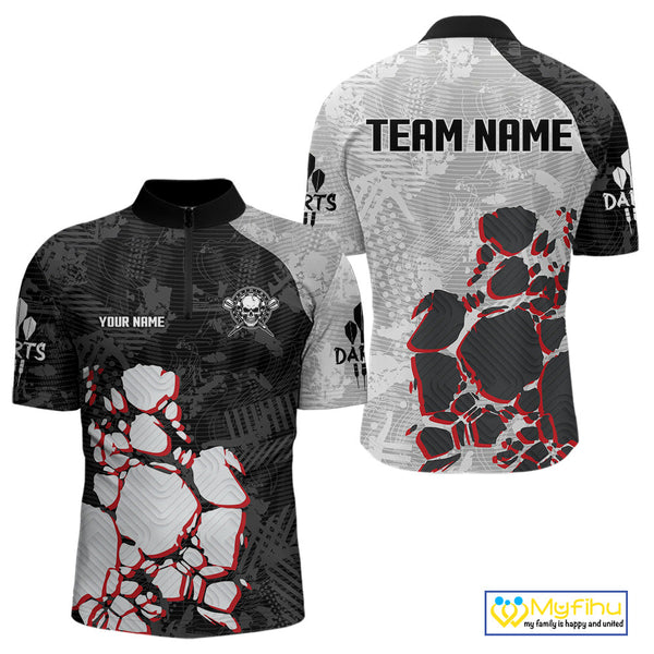 Custom Skull Dart Jerseys, Darts Team Quarter-Zip Shirts For Men, Dart League Shirt NYN0095