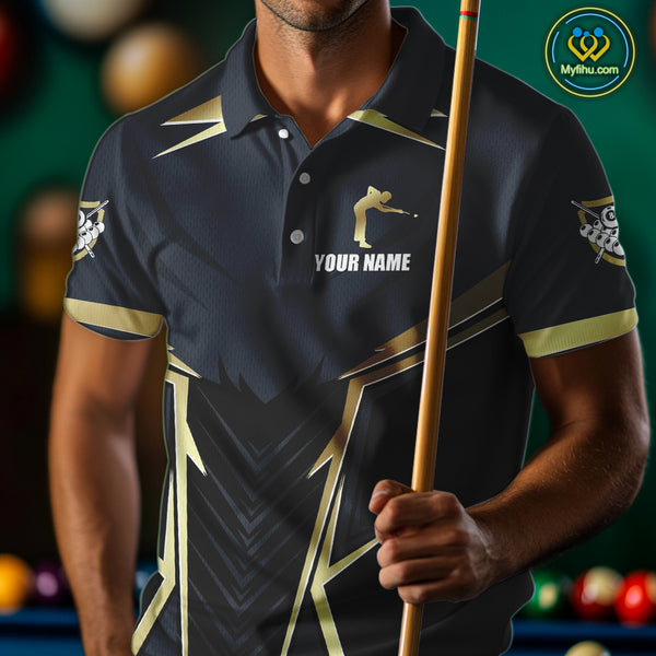 Billiard Jerseys For Men Custom Polo & Quarter-Zip Billiard Team Shirts, 8 Ball Pool Shirt |Gold TDM3978