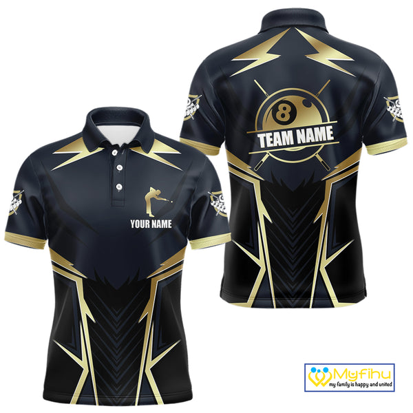 Billiard Jerseys For Men Custom Polo & Quarter-Zip Billiard Team Shirts, 8 Ball Pool Shirt |Gold TDM3978