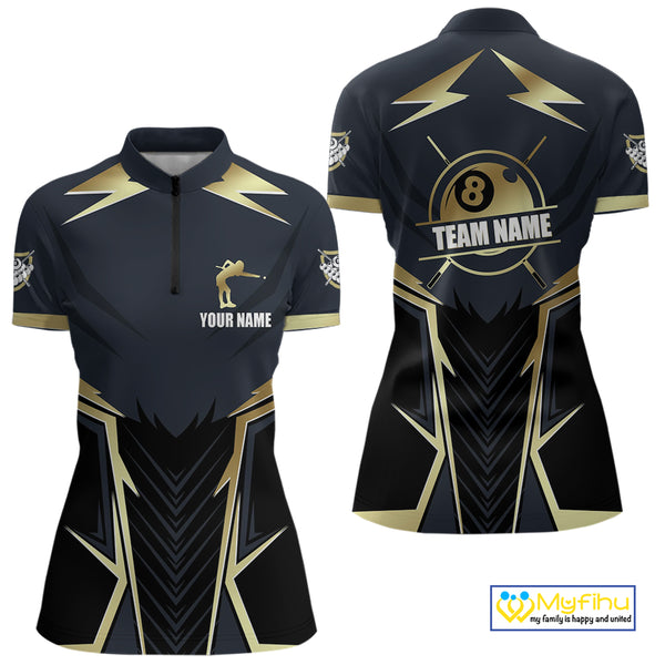 Billiard Jerseys For Women Custom Polo & Quarter-Zip Billiard Team Shirts, 8 Ball Pool Shirt |Gold TDM3978