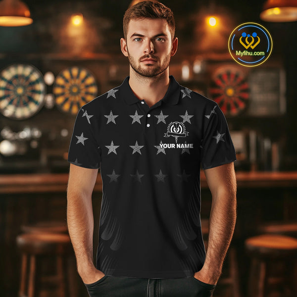 Custom Black And White US Flag Patriotic Dart Polo Shirt For Men, American Dart Shirt NYN0488