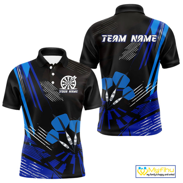 Custom Black And Blue Darts Jerseys, Dart Tournament Polo Shirt For Men NYN0513