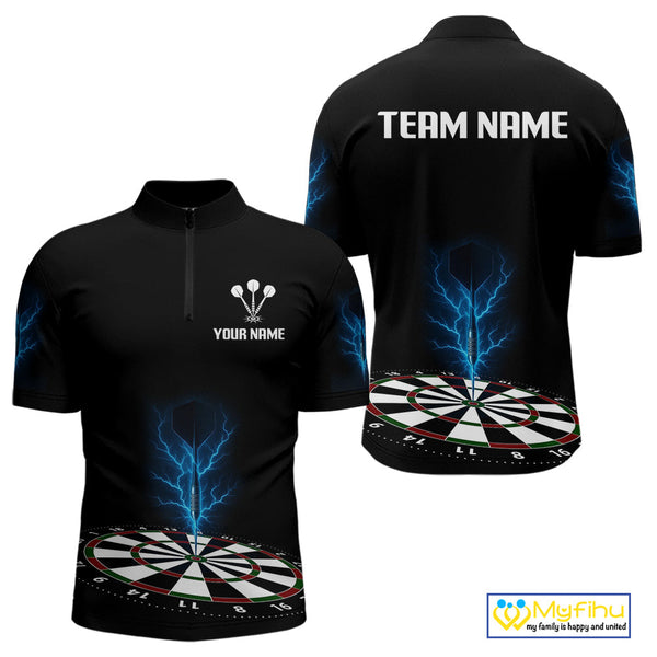 Custom Blue Thunder Lightning Darts Team Quarter-Zip Shirts For Men, Dart Jersey NYN0301