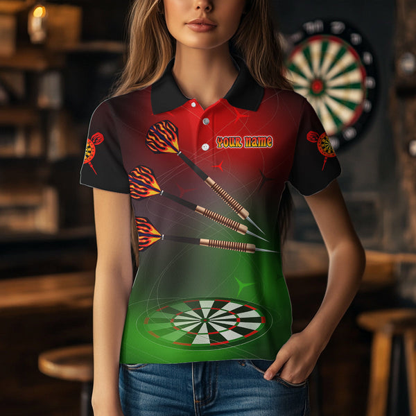 Custom Green And Red Dart Team Polo Shirts For Women, Christmas Dart Outfit NYN0260