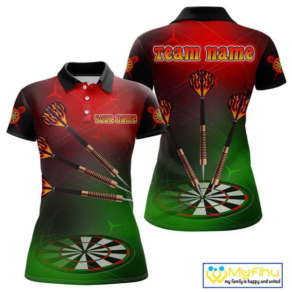 Custom Green And Red Dart Team Polo Shirts For Women, Christmas Dart Outfit NYN0260