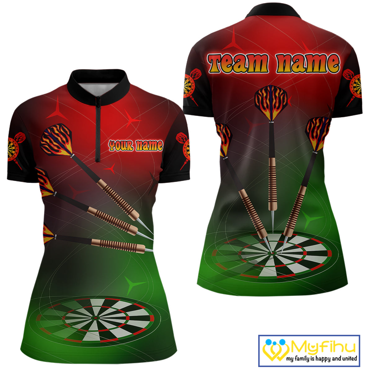 Custom Green And Red Dart Team Quarter-Zip Shirts For Women, Christmas Dart Outfit NYN0260