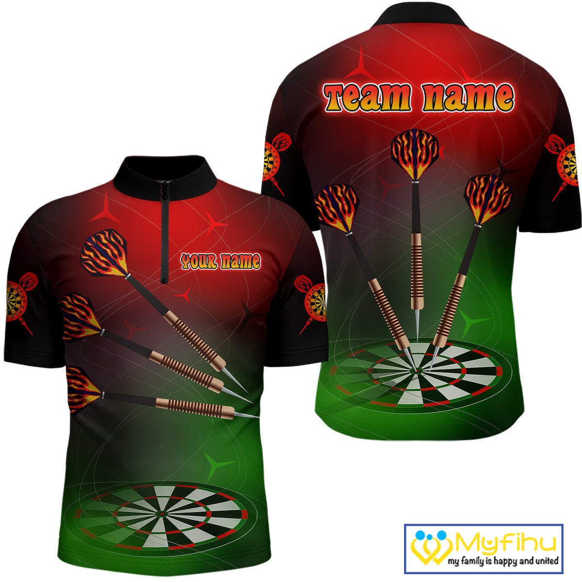 Custom Green And Red Dart Team Quarter-Zip Shirts For Men, Christmas Dart Outfit NYN0260