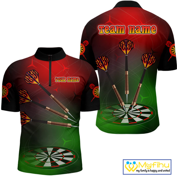 Custom Green And Red Dart Team Quarter-Zip Shirts For Men, Christmas Dart Outfit NYN0260