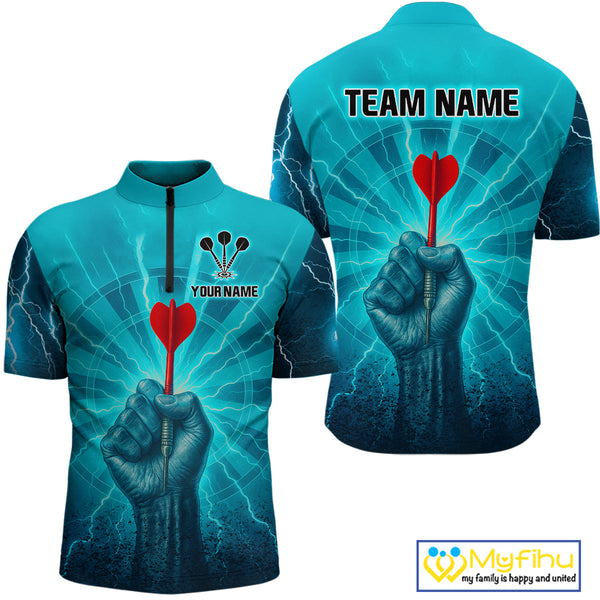 Custom Blue Thunder Lightning Darts Team Quarter-Zip Shirts For Men, Dart Jersey NYN0316