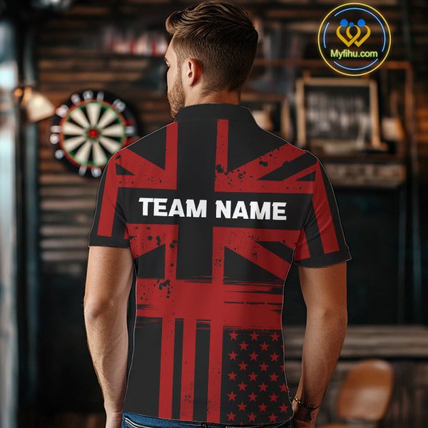 Custom Black And Red US Flag Faith Patriotic Dart Polo Shirt For Men, Dart Jerseys NYN0489