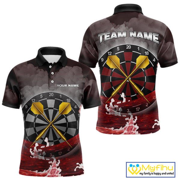 Custom Red Ocean Wave Golden Darts Polo Shirt For Men, Dart Team Jerseys NYN0492
