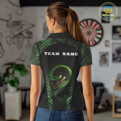 Custom Black And Green Snake Dart Team Polo Shirt For Women, Dart Jerseys NYN0508