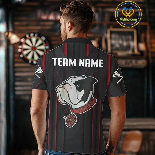 Custom Black And Red Funny Bulldog Dart Polo Shirt For Men, Dart Jerseys NYN0522