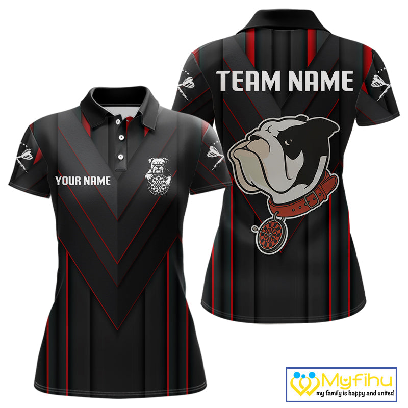 Custom Black And Red Funny Bulldog Dart Polo Shirt For Women, Dart Jerseys NYN0522