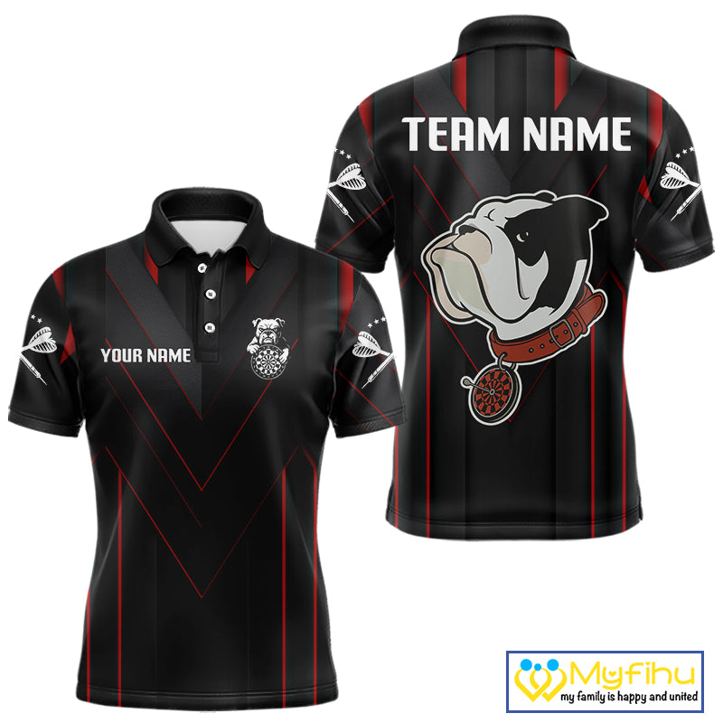 Custom Black And Red Funny Bulldog Dart Polo Shirt For Men, Dart Jerseys NYN0522