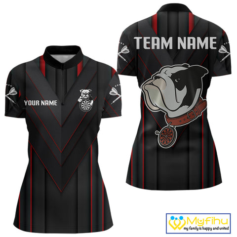 Custom Black And Red Funny Bulldog Dart Quarter-Zip Shirt For Women, Dart Jerseys NYN0522