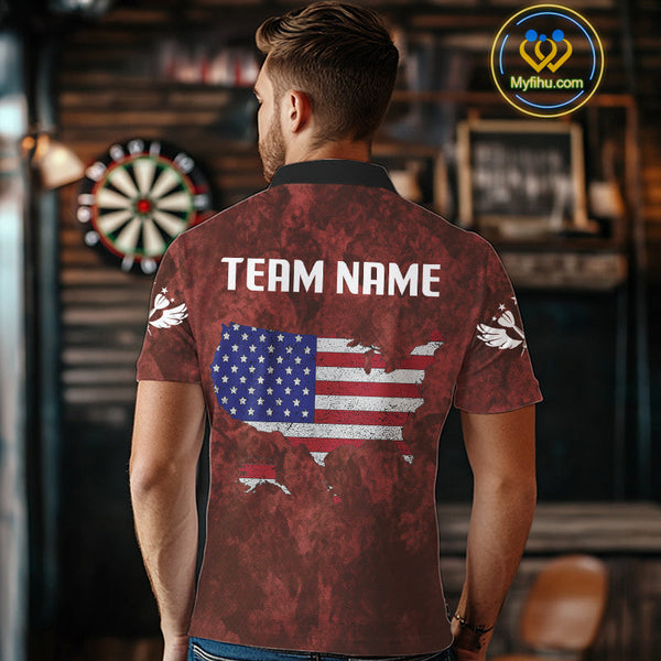 Custom Black And Red Camo Dart Team Men Polo Shirts, Patriotic Dart Tournament Shirt NYN0524