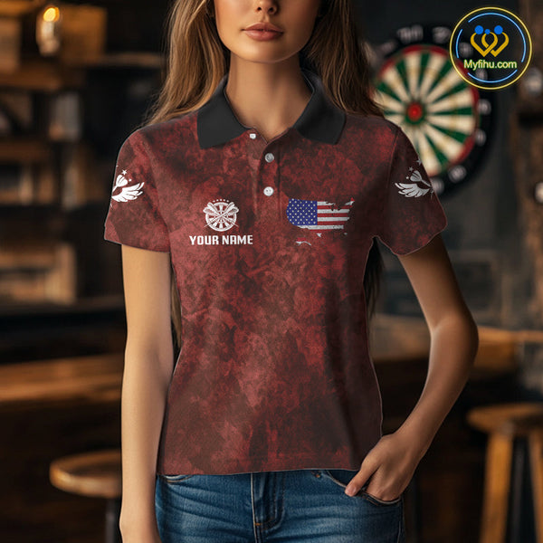Custom Black And Red Camo Dart Team Women Polo Shirts, Patriotic Dart Tournament Shirt NYN0524