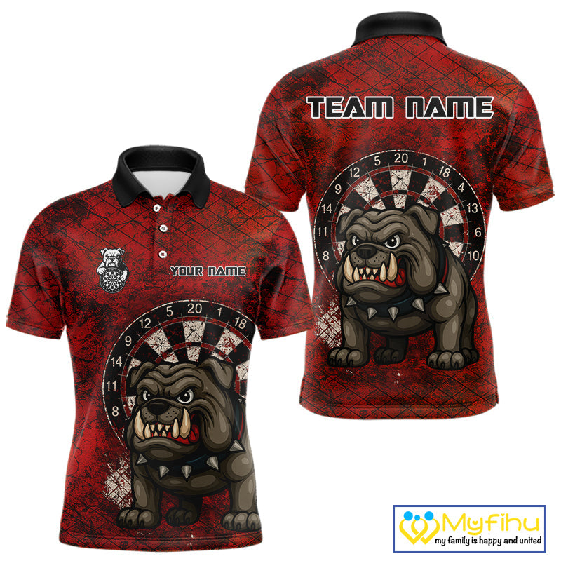 Custom Grunge Black And Red Bulldog Dart Polo Shirt For Men, Vintage Dart Shirt NYN0596