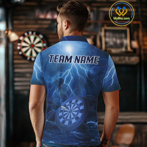 Custom Blue Thunder Lightning Darts Team Polo Shirts For Men, Dart Jersey NYN0614
