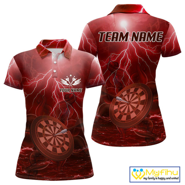 Custom Red Thunder Lightning Darts Team Polo Shirts For Women, Dart Jersey NYN0615