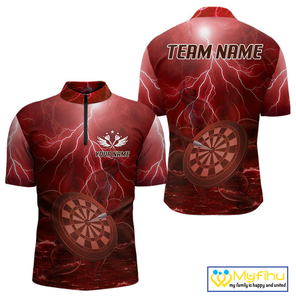 Custom Red Thunder Lightning Darts Team Quarter-Zip Shirts For Men, Dart Jersey NYN0615